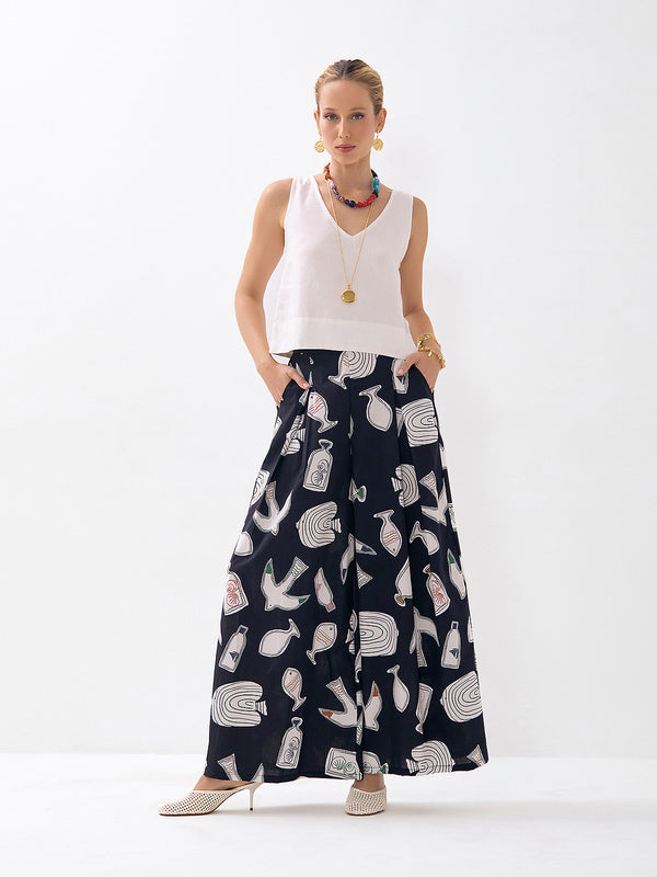 Calça Pantalona Pregas Egeu