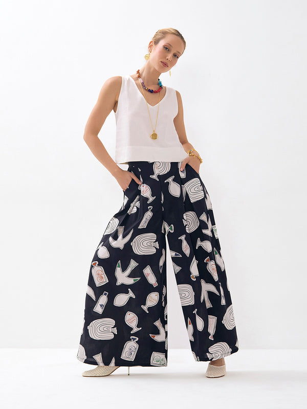 Calça Pantalona Pregas Egeu