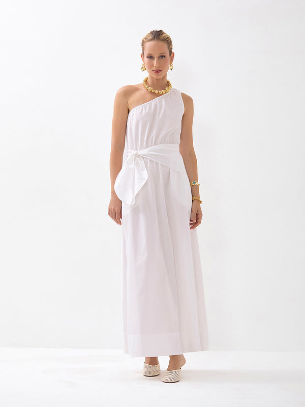 Vestido Ombro Único Branco com faixa