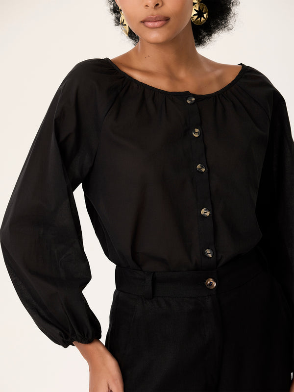Blusa Bata Botões Preta