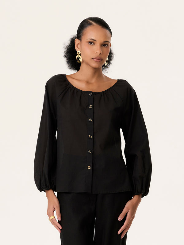 Blusa Bata Botões Preta