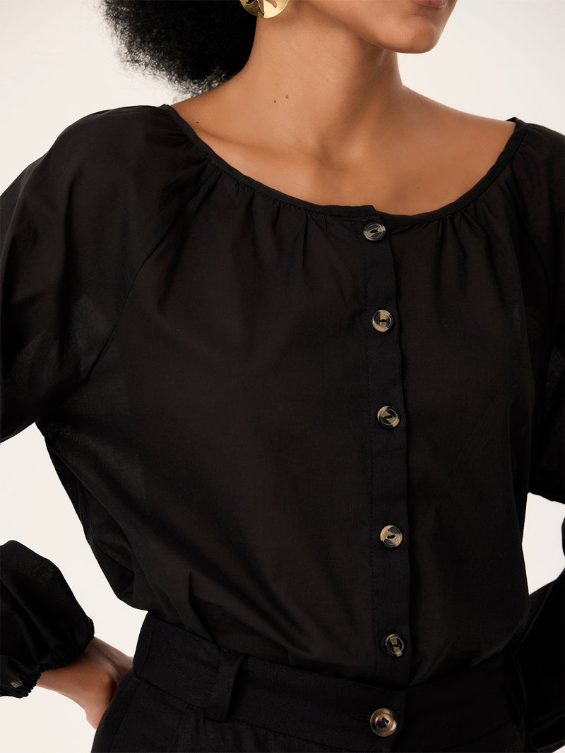 Blusa Bata Botões Preta