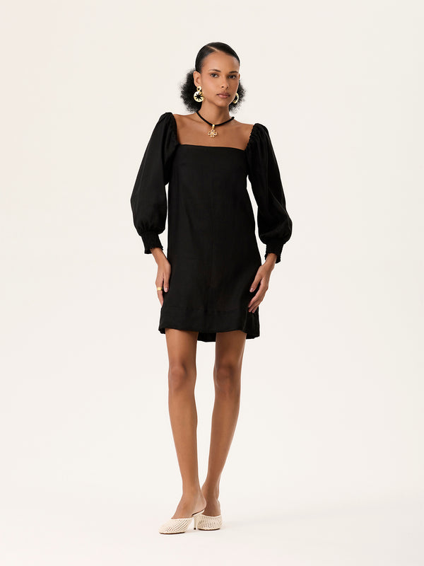 Vestido Manga Bufante Curto Preto