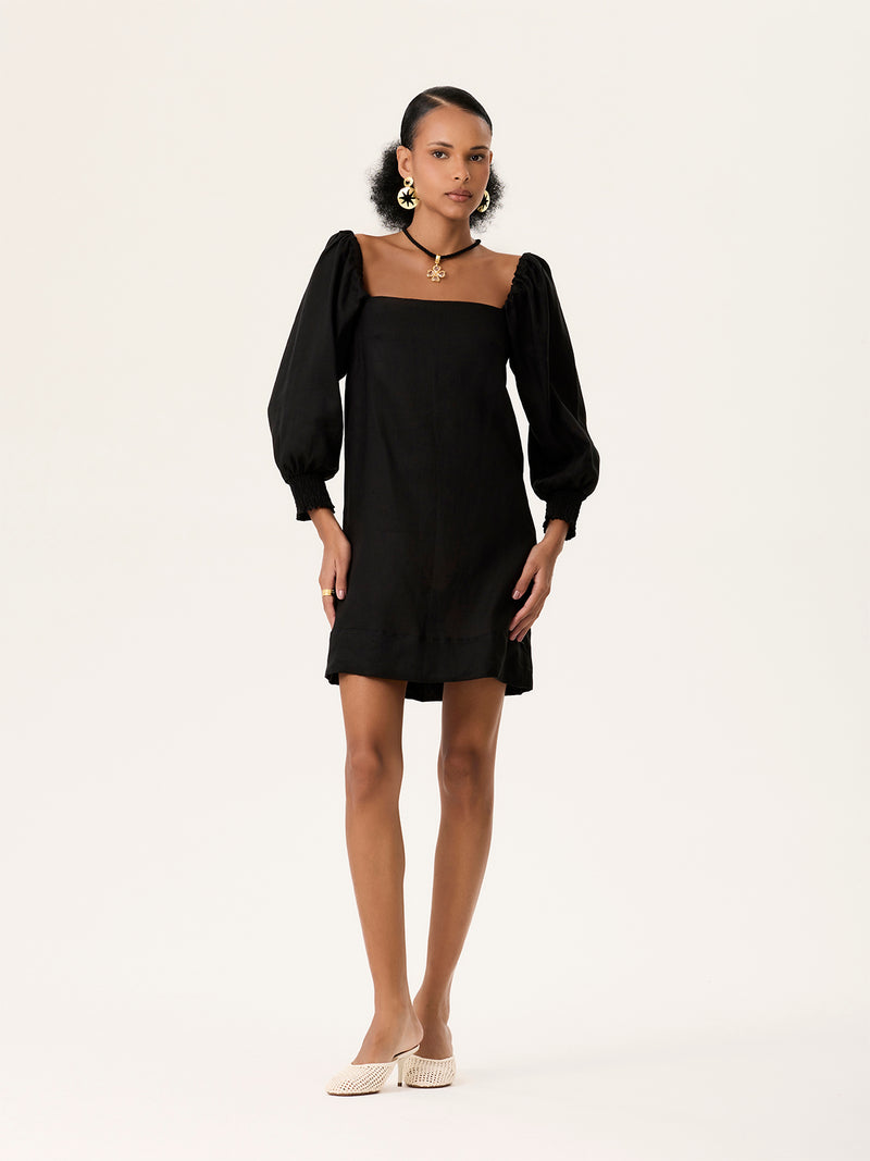 Vestido Manga Bufante Curto Preto