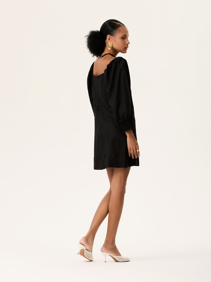 Vestido Manga Bufante Curto Preto
